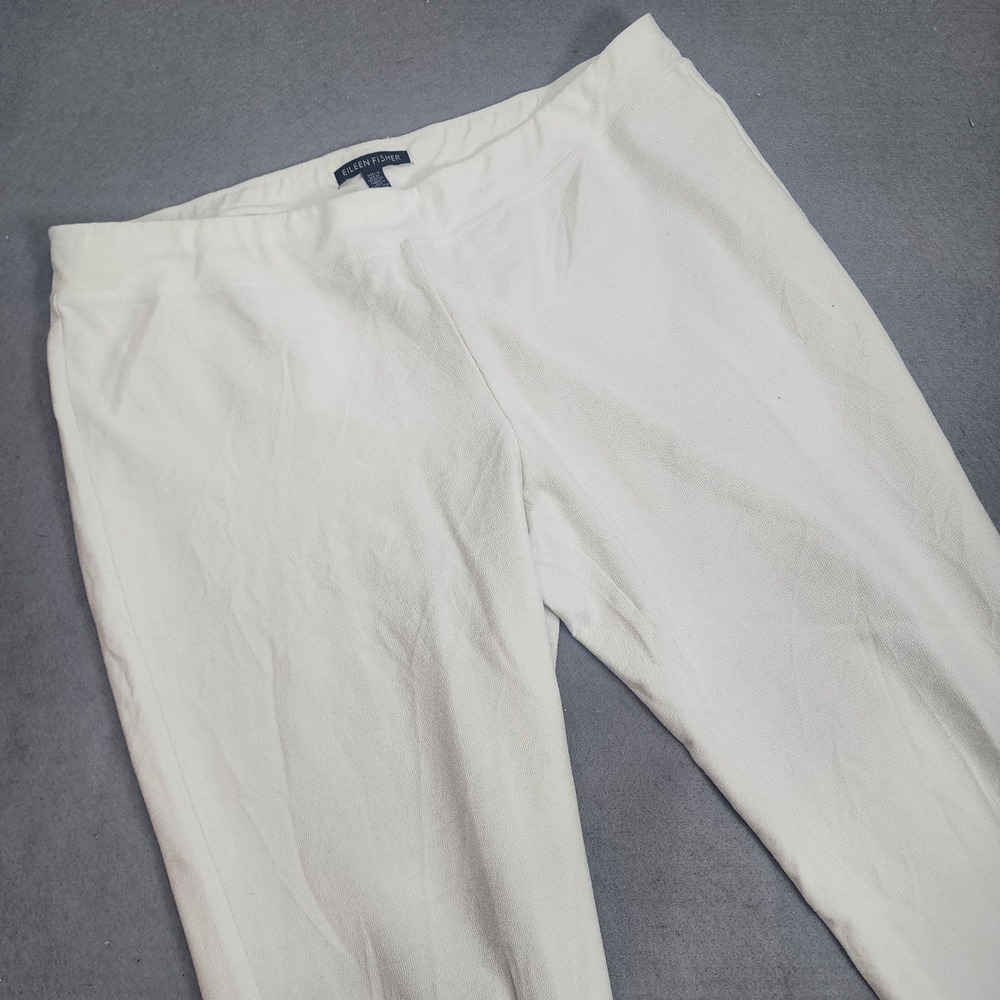 Eileen Fisher Pull On Pants White Stretch Viscose Straight Leg Womens Size M